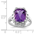 Sterling Silver Rhodium-plated Checker-Cut Amethyst & Diamond Ring