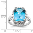 Sterling Silver Rhodium Checker-Cut Blue Topaz & Diamond Ring