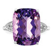 Sterling Silver Rhodium-plated Checker-Cut Amethyst & Diamond Ring