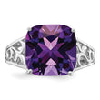 Sterling Silver Rhodium-plated Checker-Cut Amethyst Ring