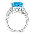 Sterling Silver Rhodium Checker-Cut Blue Topaz Ring