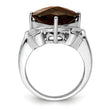 Sterling Silver Rhodium Checker-Cut Smoky Quartz Ring