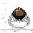 Sterling Silver Rhodium Checker-Cut Smoky Quartz Ring