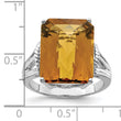 Sterling Silver Rhodium Octagonal Checker-Cut Whiskey Quartz Ring