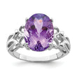 Sterling Silver Rhodium-plated Oval Checker-Cut Amethyst Ring