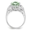 Sterling Silver Rhodium Oval Checker-Cut Green Quartz Ring