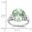 Sterling Silver Rhodium Oval Checker-Cut Green Quartz Ring