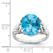 Sterling Silver Rhodium Oval Checker-Cut Blue Topaz Ring