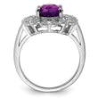 Sterling Silver Rhodium-plated Diam & Oval Checker-Cut Amethyst Ring