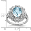 Sterling Silver Rhodium Diamond & Checker-Cut Sky Blue Topaz Ring