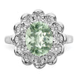 Sterling Silver Rhodium Diamond & Oval Checker-Cut Green Quartz Ring