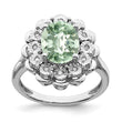 Sterling Silver Rhodium Diamond & Oval Checker-Cut Green Quartz Ring
