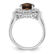 Sterling Silver Rhodium Diamond & Oval Checker-Cut Smoky Quartz Ring