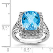 Sterling Silver Rhodium Diamond & Checker-Cut Blue Topaz Ring