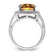 Sterling Silver Rhodium Diamond & Checker-Cut Whiskey Quartz Ring