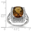 Sterling Silver Rhodium Diamond & Checker-Cut Whiskey Quartz Ring