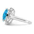 Sterling Silver Rhodium Diamond & Checker-Cut Blue Topaz Ring