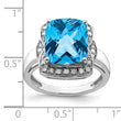 Sterling Silver Rhodium Diamond & Checker-Cut Blue Topaz Ring