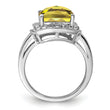Sterling Silver Rhodium Diamond & Checker-Cut Lemon Quartz Ring