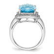 Sterling Silver Rhodium Diamond & Checker-Cut Sky Blue Topaz Ring