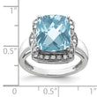 Sterling Silver Rhodium Diamond & Checker-Cut Sky Blue Topaz Ring