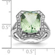 Sterling Silver Rhodium Diamond & Checker-Cut Green Quartz Ring