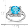 Sterling Silver Rhodium Diamond & Checker-Cut Blue Topaz Ring