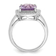 Sterling Silver Rhodium Diamond & Checker-Cut Pink Quartz Ring