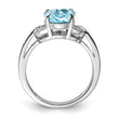 Sterling Silver Rhodium Diamond & Sky Blue Topaz Ring