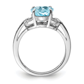 Sterling Silver Rhodium Diamond & Sky Blue Topaz Ring