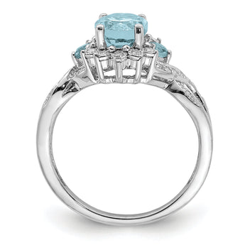 Sterling Silver Rhodium Diamond & Sky Blue Topaz Ring