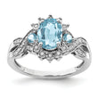 Sterling Silver Rhodium Diamond & Sky Blue Topaz Ring