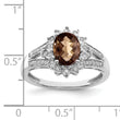 Sterling Silver Rhodium Diamond & Oval Checker-Cut Smoky Quartz Ring