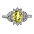 Sterling Silver Rhodium Diamond & Oval Checker-Cut Lemon Quartz Ring