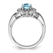 Sterling Silver Rhodium Diamond & Checker-Cut Sky Blue Topaz Ring