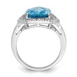 Sterling Silver Rhodium Checker-Cut Blue Topaz & Diamond Ring