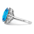 Sterling Silver Rhodium Checker-Cut Blue Topaz & Diamond Ring