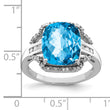 Sterling Silver Rhodium Checker-Cut Blue Topaz & Diamond Ring