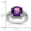Sterling Silver Rhodium-plated Checker-Cut Amethyst & Diamond Ring