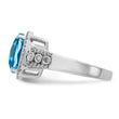 Sterling Silver Rhodium Checker-Cut Blue Topaz & Diamond Ring