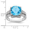 Sterling Silver Rhodium Checker-Cut Blue Topaz & Diamond Ring