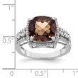 Sterling Silver Rhodium Diamond & Checker-Cut Smoky Quartz Ring
