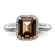 Sterling Silver Rhodium Diamond & Smoky Quartz Ring