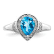 Sterling Silver Rhodium Blue Topaz & Diamond Ring