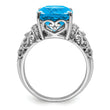 Sterling Silver Rhodium Checker-Cut Blue Topaz & Diamond Ring