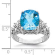 Sterling Silver Rhodium Checker-Cut Blue Topaz & Diamond Ring