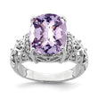 Sterling Silver Rhodium Diamond & Checker-Cut Pink Quartz Ring