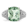 Sterling Silver Rhodium Diamond & Checker-Cut Green Quartz Ring
