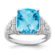 Sterling Silver Rhodium Checker-Cut Blue Topaz & Diamond Ring