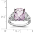 Sterling Silver Rhodium Diamond & Checker-Cut Pink Quartz Ring